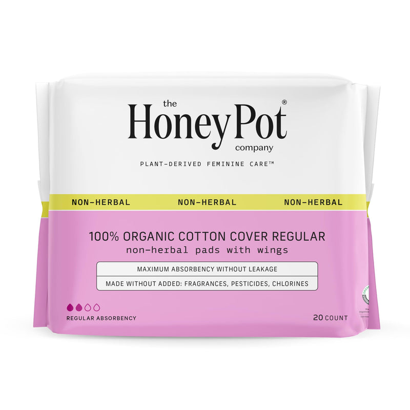 [Australia] - The Honey Pot Company - Pads for Women - Non-Herbal Regular Flow w/Wings - Organic Cotton Cover & Ultra-Absorbent Pulp Core - Sanitary Pads for Women - Feminine Care - FSA & HSA Eligible - 20 ct 20 Count (Pack of 1) 
