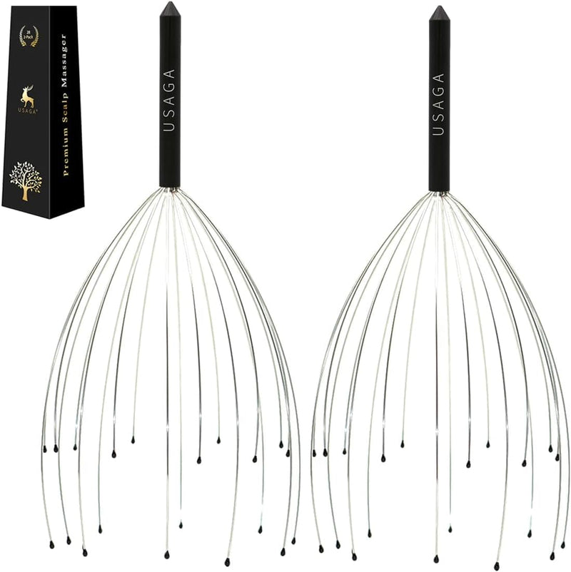 [Australia] - USAGA Head Massager Scalp Massager 20 Fingers Head Scratcher for Scalp Body Relaxing (Black & Black) 