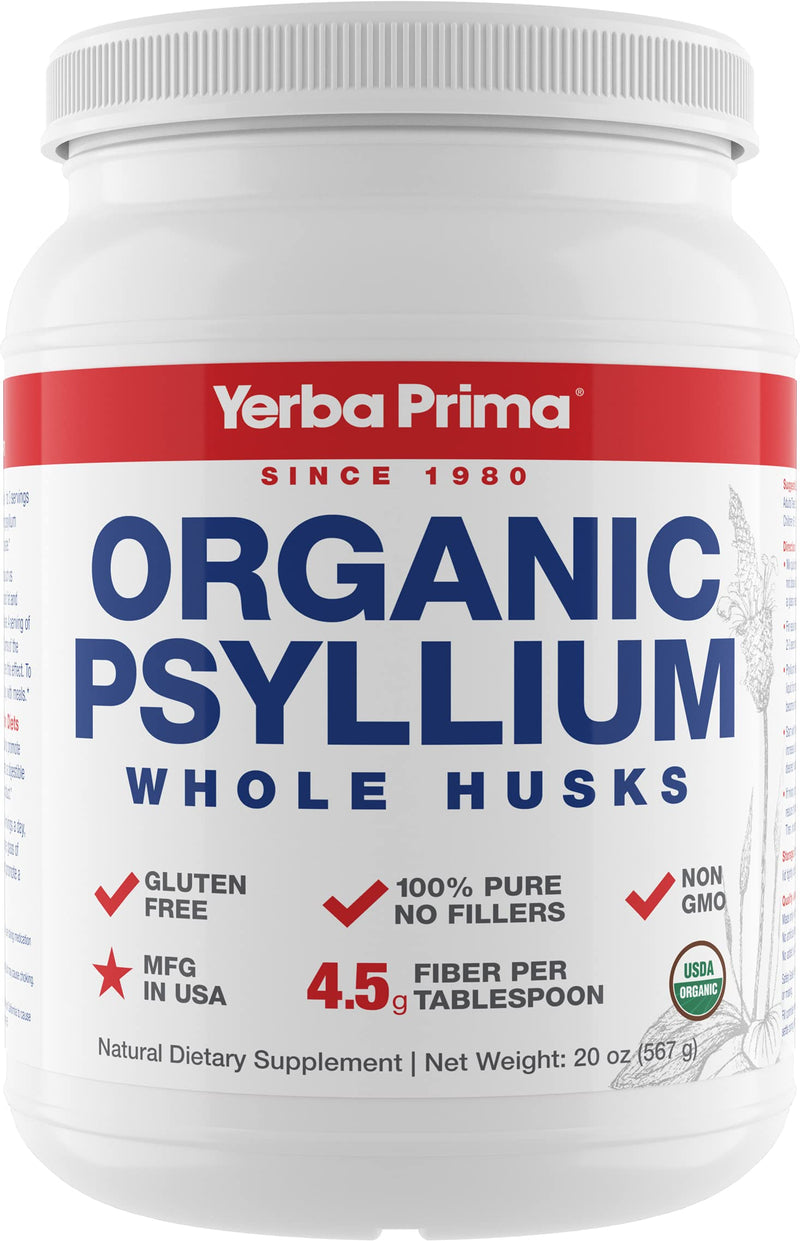 [Australia] - Yerba Prima Organic Psyllium Whole Husks Colon Cleanser - 20 oz - Natural Daily Dietary Fiber Supplement 20oz, Colon Cleanser, Regularity & Detox Cleansing Support, Gluten Free, Non GMO, Vegan 