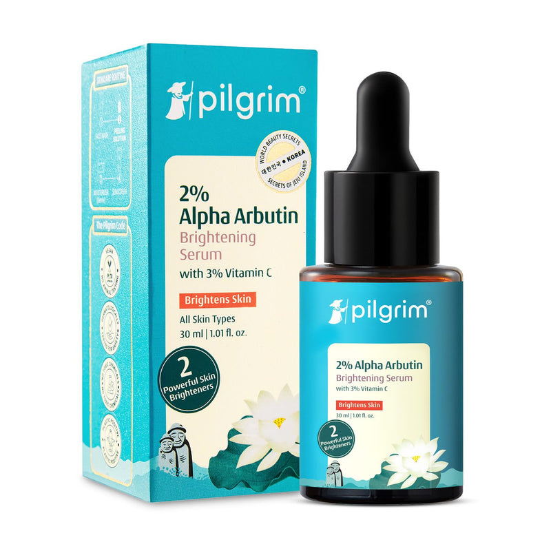 Pilgrim 2% Alpha Arbutin & 3% Vitamin C Face Serum | with Korean White Lotus & Blueberry | All Skin Types | Vegan & Cruelty-Free | 1 Fl Oz (30 mL)