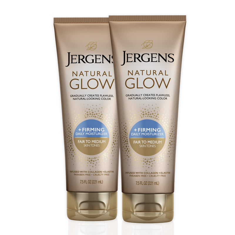 [Australia] - Jergens Natural Glow +FIRMING Self Tanner Body Lotion, Fair to Medium Skin Tone, Sunless Tanning Moisturizer with Collagen and Elastin. Helps to Visibly Reduce Cellulite, 7.5 Fl Oz (Pack of 2) Brown 7.5oz 2-Pack 