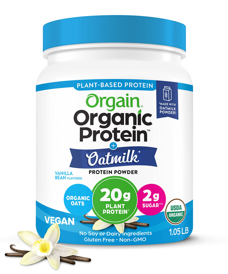 [Australia] - Orgain Organic Vegan Protein Powder + Oat Milk, Vanilla Bean - 20g Plant Based Protein, Gluten Free, No Dairy, Soy or Lactose Ingredients, Low Sugar, Non-GMO, Kosher, For Shakes & Smoothies - 1.05lb 12 Servings (Pack of 1) 
