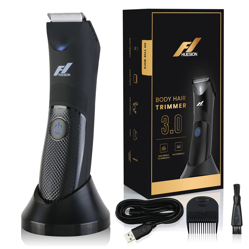 [Australia] - Fhuesion® Manscape Trimmer for Men -IPX7 Waterproof Ball Trimmer w/Light & Ceramic Blade, Body Groomer for Pubic/Body/Groin Grooming, Electric Razor Shavers USB-C Charging, No Nicks, Gifts for Him 