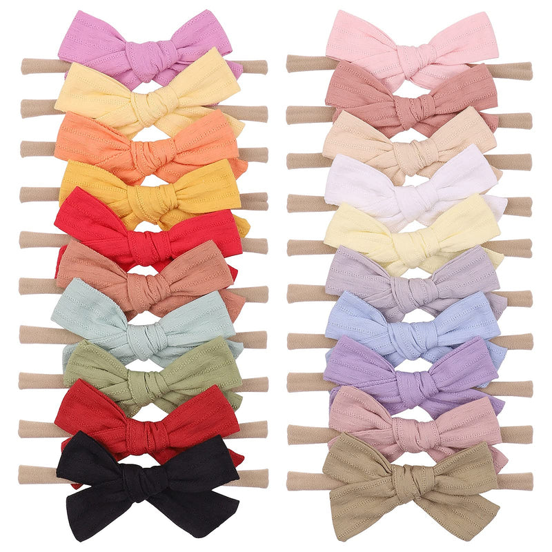 [Australia] - 20pcs Baby Girls Cotton Hair Bows Headbands Nylon Hair Bands Elastic Hair Accessories for Newborn Kids Infants Toddlers 4- 20PCS baby girl bows 