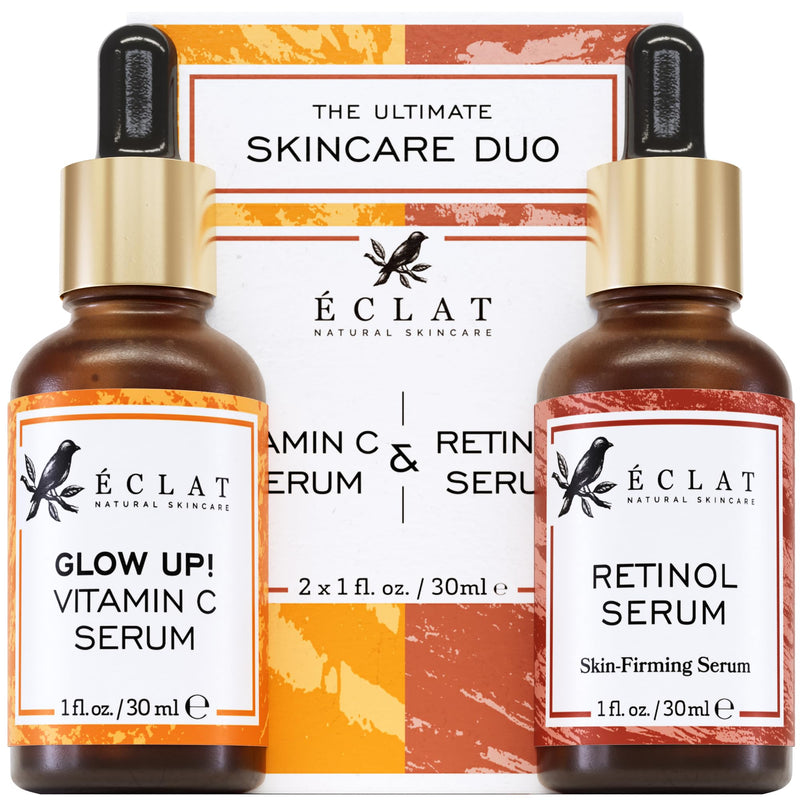 Eclat Skincare Face Serum Set – Vitamin C & Retinol Serum for Face - Anti Wrinkle, Dark Spots, Hydrating Facial Routine – 2 Pack Anti Aging Skin Care Set 2-Pack Vit C & Retinol | 2 Fl Oz