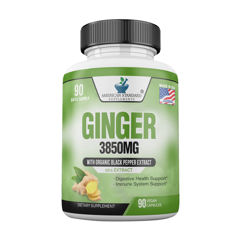 [Australia] - American Standard Supplements Organic Ginger 3850mg Per Serving with Organic Black Pepper Extract, Vegan, Gluten Free, Non-GMO, 90 Capsules, 90 Servings 