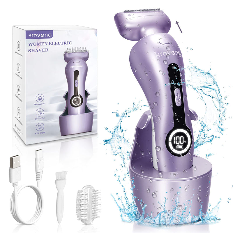 [Australia] - Electric Shaver for Women Electric Razor for Womens Bikini Legs Underarm Public Hairs Rechargeable Trimmer with Detachable Head Cordless Wet Dry Use Purple 