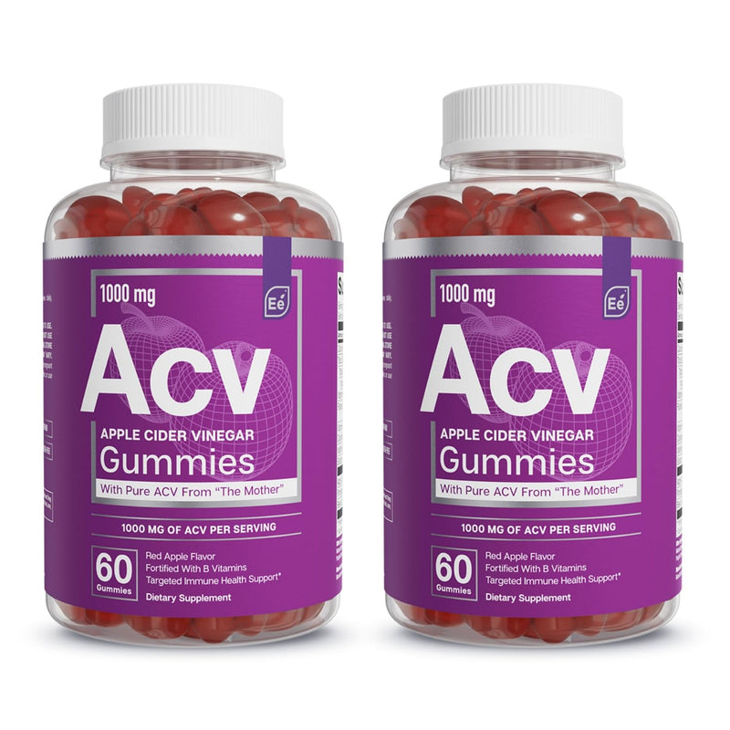 Essential Elements Apple Cider Vinegar Gummies from The Mother - Naturally-Sourced, Vegan ACV with Folic Acid and Vitamin B6 & B12 (2 Pack) Red Apple 60 Count (Pack of 2)