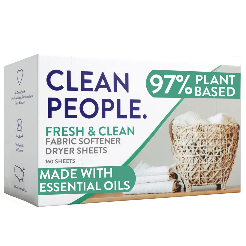 [Australia] - The Clean People Fabric Softener Sheets - Dryer Sheets - Softens & Removes Static Cling - Vegan Laundry Softener With Essential Oils - Fresh Scent, 160 Pack Fresh Clean 
