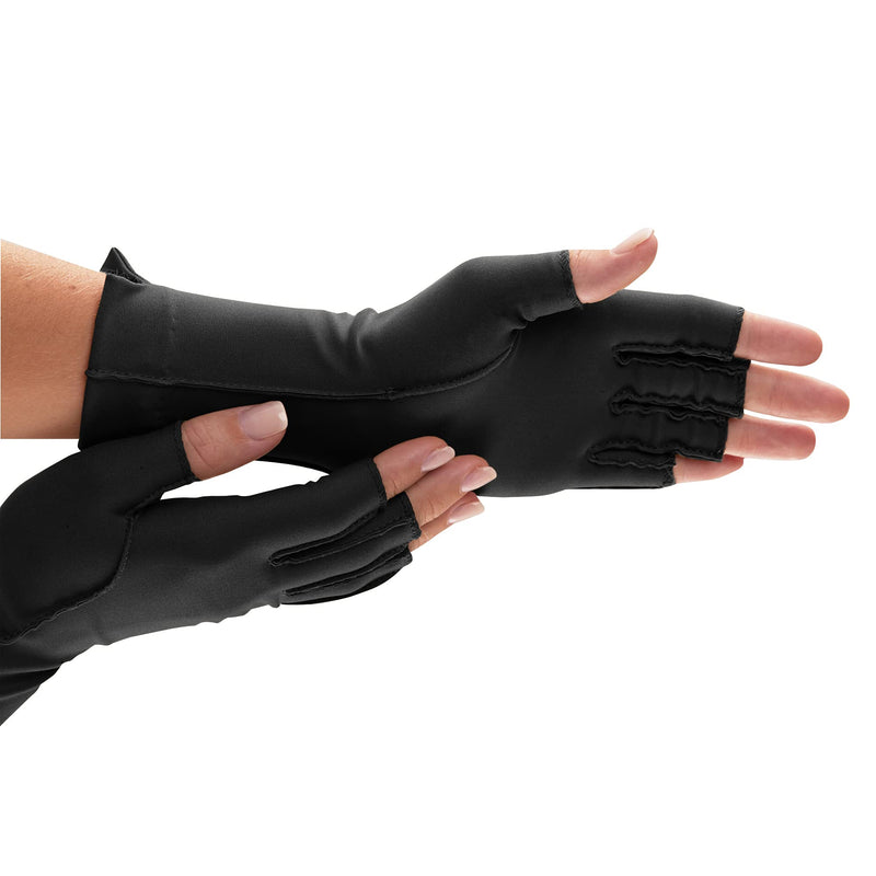 isotoner Women & Men Arthritis Compression Rheumatoid Pain Relief Gloves for joint support with Open/Full finger design Black Medium One Pair of Open Finger Gloves-black
