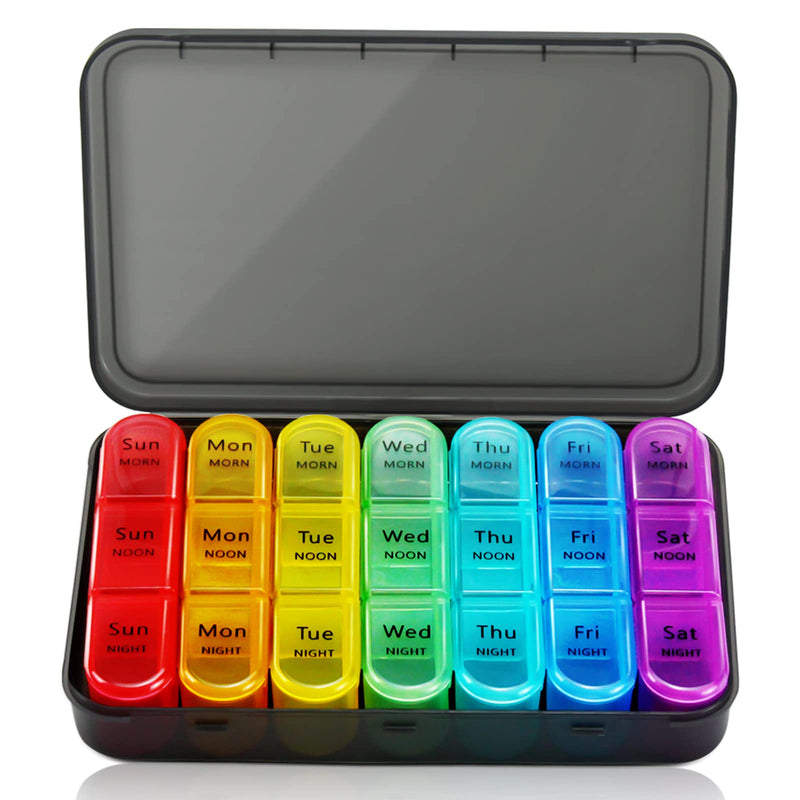 Weekly Pill Organizer 3 Times A Day, 7 Day Pill Box Large Compartments Moisture-Proof Pill Case, Daily Portable Travel Morning Noon Evening Pill Container, for Fish Oils, Vitamins, Supplements