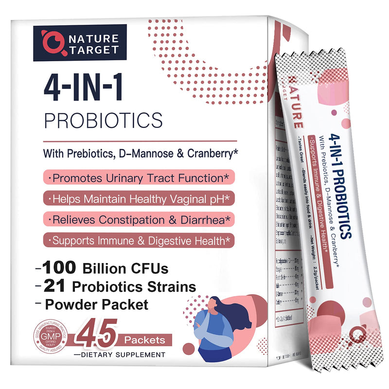 [Australia] - NATURE TARGET Probiotics-for-Women Prebiotics-and-Probiotics-Powder, 100-Billion-CFUs 45-Day-Supply 