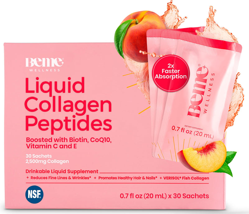 BeMe Liquid Collagen for Women | 2500mg VERISOL + Biotin | 30 Sachets | 2,500mg per sachet + biotin | 30-day supply | No added sugar | Third-party tested Peach 21 Fl Oz (Pack of 1)