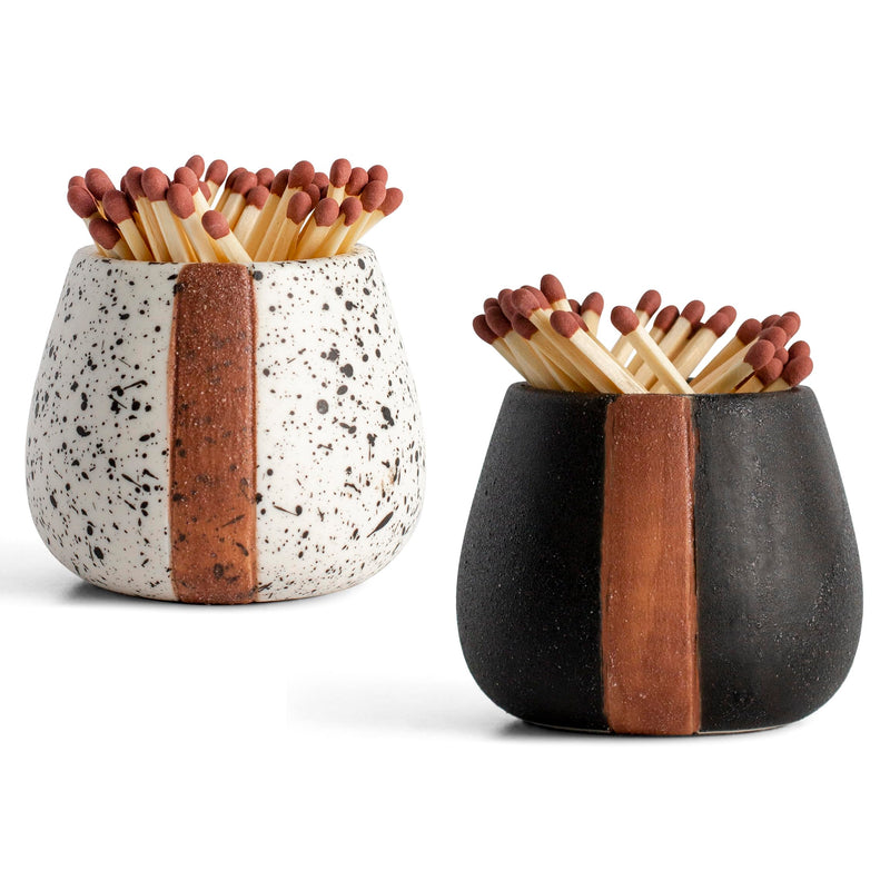 [Australia] - Ceramic Match Holder with Striker for Cute and Fancy Matches - Set of 2 - Matches in a Jar - Decorative Modern Home Decor Gifts - Mantel Decorations - Matches NOT included 