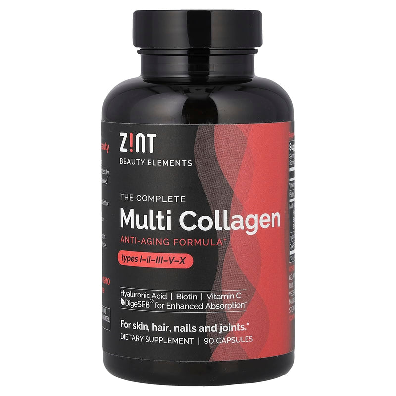 Zint Multi Collagen Pills - Collagen Supplements for Hair, Skin, Nails & Joint Health - Hydrolyzed Collagen Supplement with Type I, II, III, V, X Collagen Peptides, 90 Count