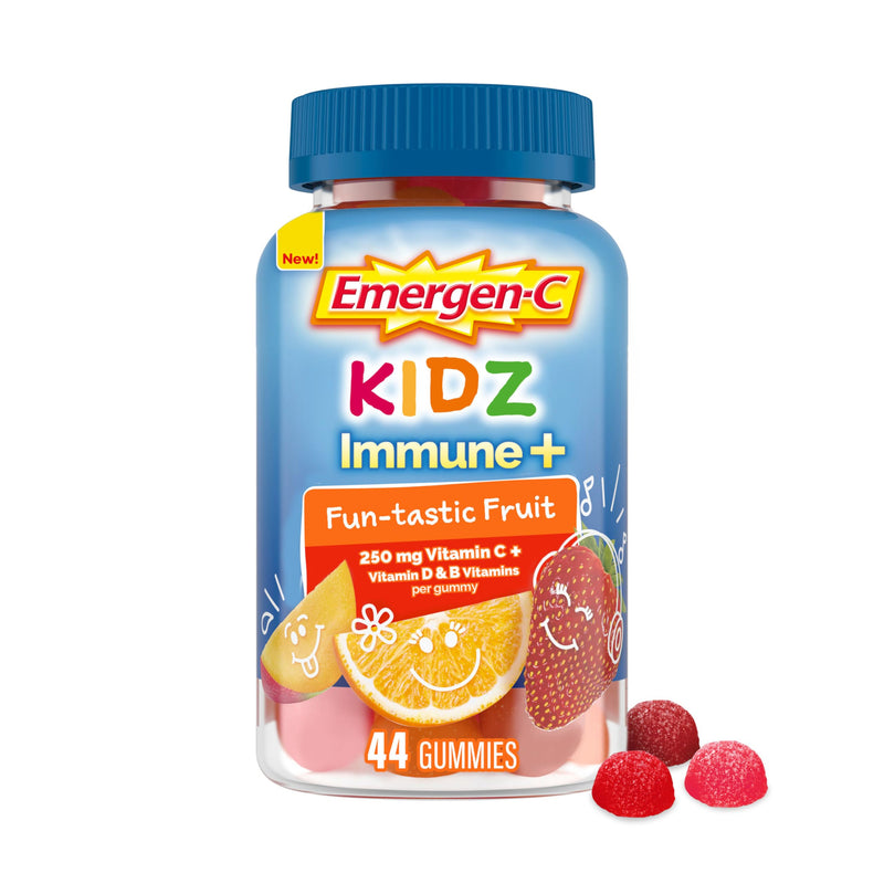 [Australia] - Emergen-C Kidz Immune+ Immune Support Dietary Supplements, Flavored Gummies with Vitamin C, B Vitamins and D for Support, Fun-Tastic Fruit - 44 Count 44 Count (Pack of 1) 