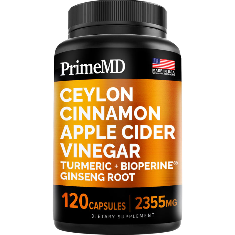 [Australia] - 5-in-1 Ceylon Cinnamon Capsules 2355mg - Ceylon Cinnamon and Apple Cider Vinegar Capsules - Turmeric and Panax Ginseng Capsules - Cinnamon Supplements with Bioperine 120 Count (Pack of 1) 