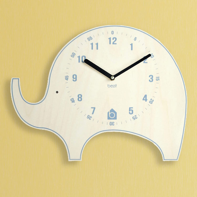[Australia] - Silent Kids Wall Clock - Animal Wooden Clock for Home, Nursery, Office, Baby Room - Non-Ticking, Decorative, Cute (Elephant) Elephant 