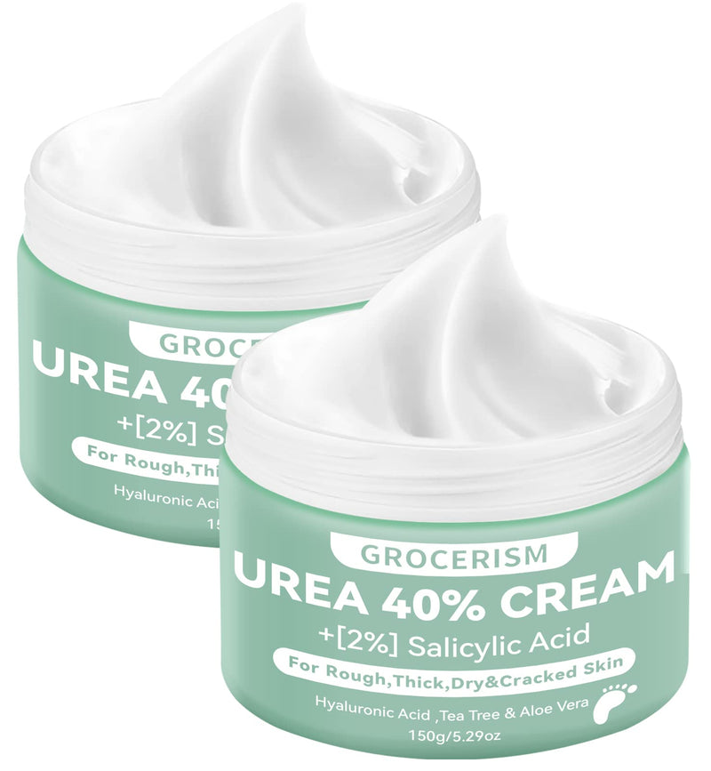 [Australia] - Grocerism 2 Packs Urea Cream 40% Plus 2% Salicylic Acid 5.30 oz || Foot Cream Maximum Strength with Hyaluronic Acid, Tea Tree, and Aloe Vera for Deep Moisturizes, Callus Remover and Soften 10.58 Ounce (Pack of 2) 40% 