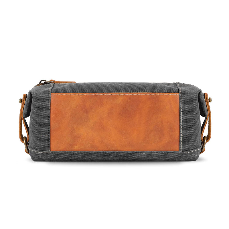 Londo Travel Toiletry Bag, Top-Grain Leather & Canvas Hanging Dopp Kit, Bathroom Case, & Makeup Organizer, Unisex One Size Camel