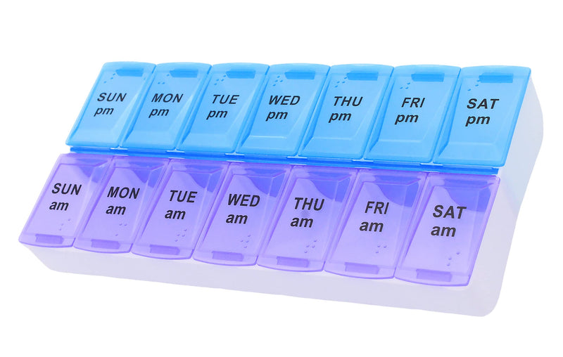 [Australia] - 7 Day Weekly AM PM Pill Organizer, ShysTech Large Pill Case Pill Box for Pills Vitamin Supplements Medication (Purple/Blue) 1 Count (Pack of 1) Purple/Blue 