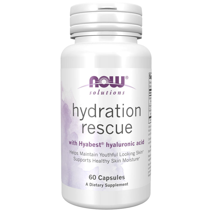 [Australia] - NOW Solutions, Hydration Rescue with Hyabest® hyaluronic acid, Helps Maintain Youthful Looking Skin*, Supports Healthy Skin Moisture*, 60 Veg Capsules 