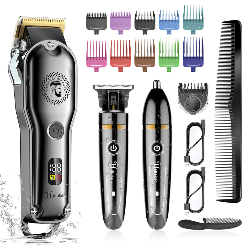 [Australia] - Hatteker Hair Clipper Cordless Barber Clipper T-Blade Beard & Nose Trimmer Grooming Kit Professional IPX7 Waterproof 