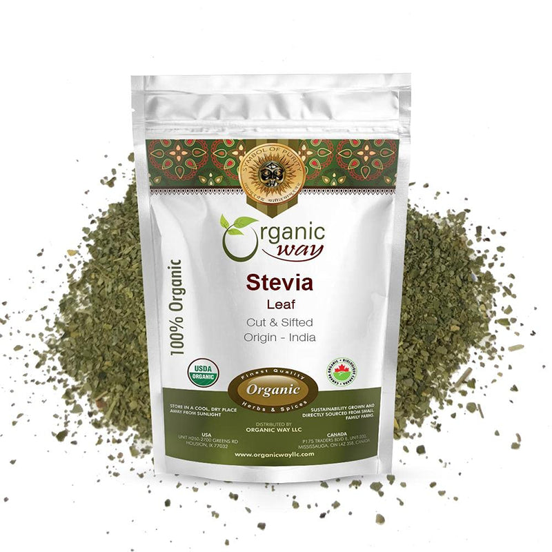 [Australia] - Organic Way Stevia Leaf Cut & Sifted (Stevia Rebaudiana) - Kosher & USDA Certified | Non-GMO & Gluten Free | Tested for Heavy Metal and Purity | Natural Sweetener | 100% Raw from India (1LBS / 16Oz) 1 Pound (Pack of 1) 
