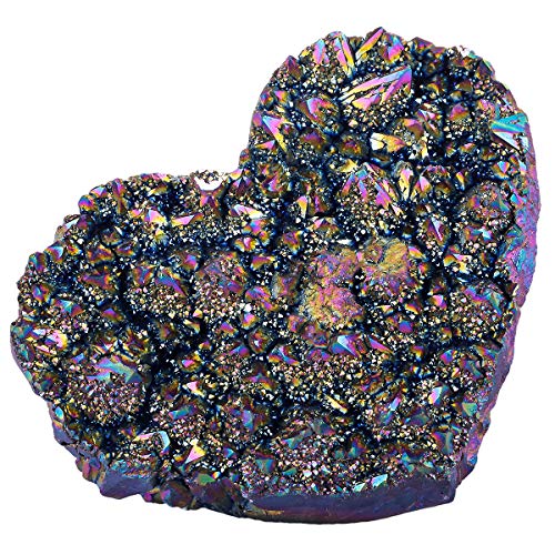 TUMBEELLUWA Rainbow Titanium Coated Heart Shaped Crystal Cluster Geode Colorful