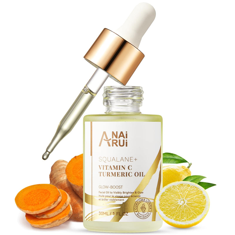 ANAI RUI Squalane Vitamin C Turmeric Facial Oil 1.05 fl.Oz. | Face Oil Moisturizer for Face, Hydrates, Firms Skin Yellow