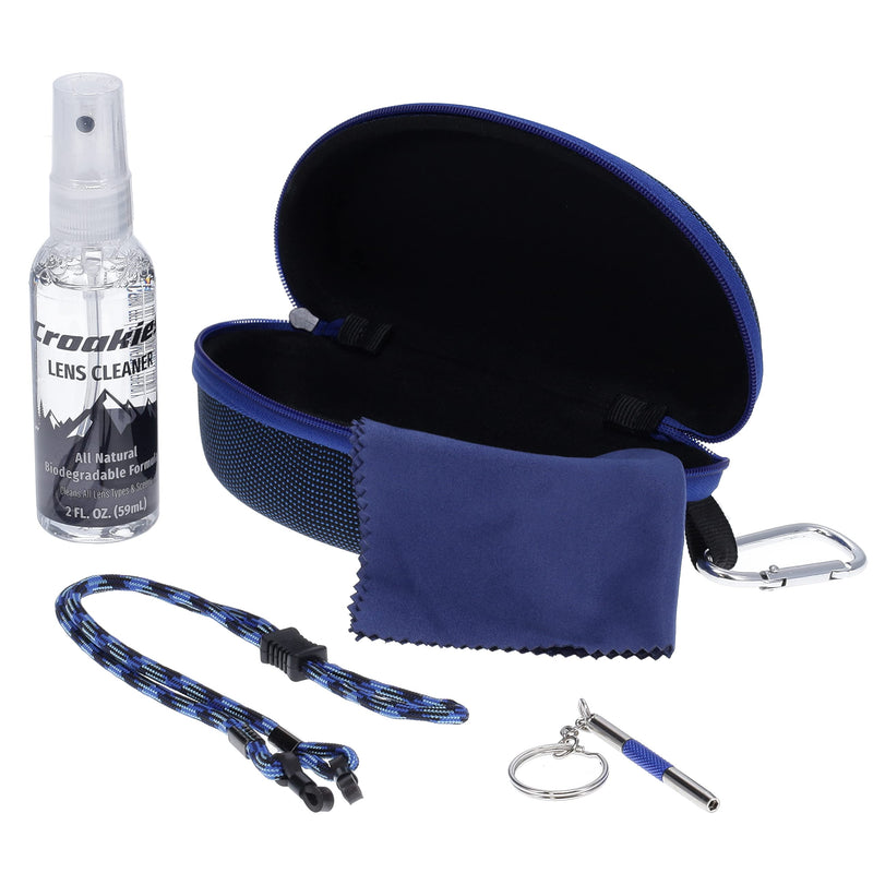 [Australia] - Croakies Eyewear Care Kit with 1(2oz) All Natural VOC Free Lens Cleaner + (1) Hard Case + (1) Microfiber Cloth + (1) Eyewear Retainer + (1) Repair Tool (Blue) Blue 