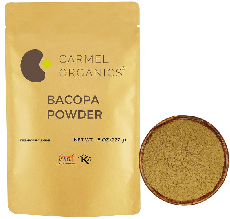 [Australia] - CARMEL ORGANICS Bacopa Monnieri/Brahmi Powder | 8 Ounce or 0.5 Lb/ 227 Grams(Pack of 1) | Natural and Pure Bacopa Powder Non-GMO | No Added Preservative 8 Ounce (Pack of 1) 