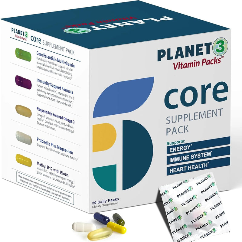 Daily Vitamin Packs for Men & Women – Immune, Energy & Heart Support with Vitamin D3, Omega-3, Probiotics, Methyl B12 & Vitamin C – Multivitamin with Lutein – Planet 3 Vitamin Packs, 30 Packets