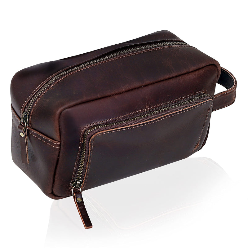 Men's Toiletry Bag Leather Travel Toiletry Bag Dopp Kit for Men Shaving Bag for Travel Accessories 101 YEAR QUALITY REPLACEMENT WARRENTY Dark Chocolate Brown