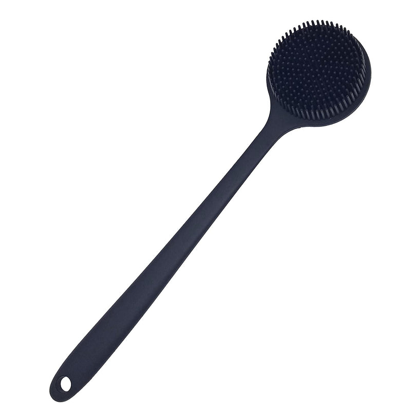 [Australia] - DNC Back Scrubber for Shower Soft Silicone Bath Body Brush with Long Handle (Black) Black 