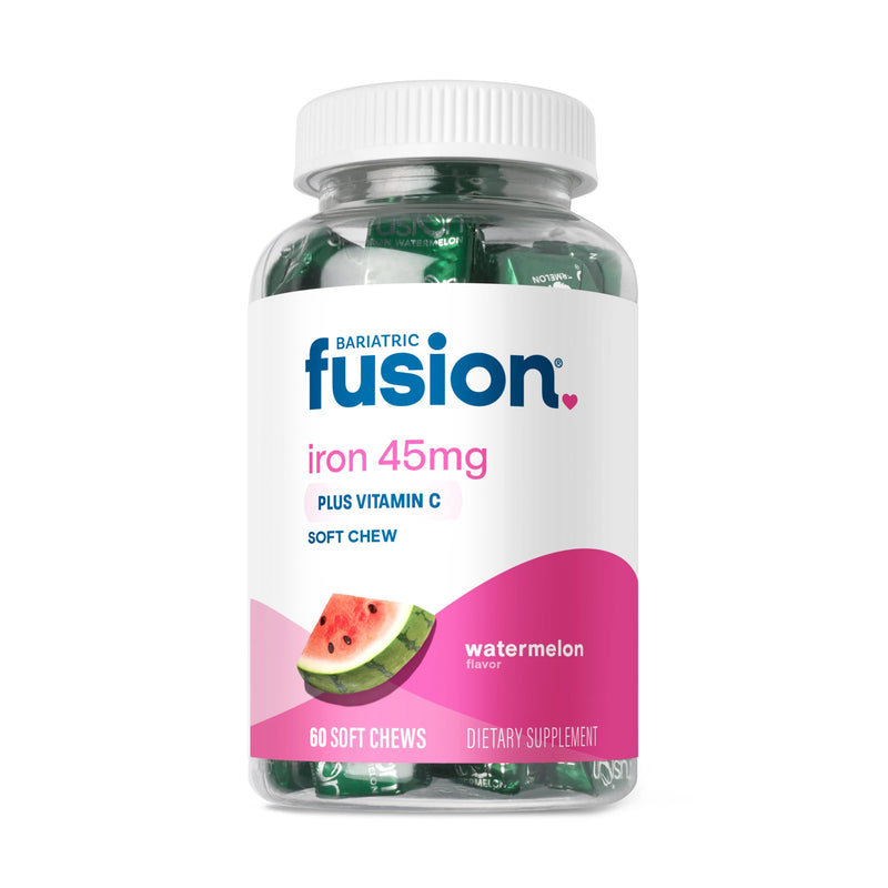 [Australia] - Bariatric Fusion Iron Supplement for Women Anemia | Chewable Iron with Vitamin C | Watermelon Flavored Soft Chew | Gentle on Stomach Ferrous Fumarate for Women and Men | Gluten Free | 60 Count 