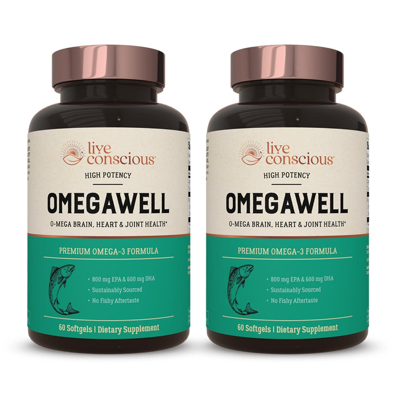 [Australia] - OmegaWell Fish Oil: Heart, Brain, and Joint Support | 800 mg EPA 600 mg DHA - Lemon Flavor, Enteric-Coated, Sustainably Sourced - Easy to Swallow 120 Count (2-Pack) 60 Count (Pack of 2) 