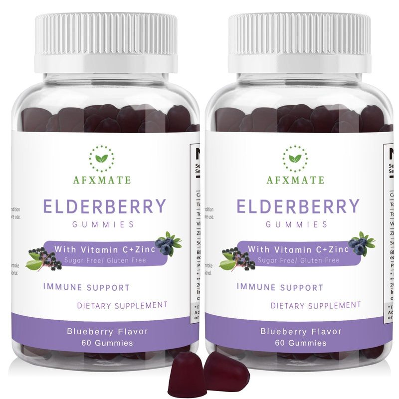 AFXMATE Elderberry Gummies with Zinc and Vitamin C for Adults & Ages 4+ | Immune Support Gummies, Sugar Free, Black Sambucus Elderberry