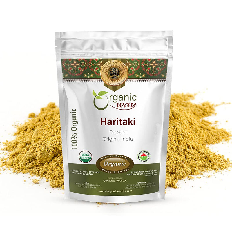 [Australia] - Organic Way Premium Quality Haritaki Powder (Terminalia Chebula) - Organic & Kosher Certified | Raw, Vegan, Non GMO & Gluten Free | USDA Certified | Origin - India (1LBS / 16Oz) 1 Pound (Pack of 1) 