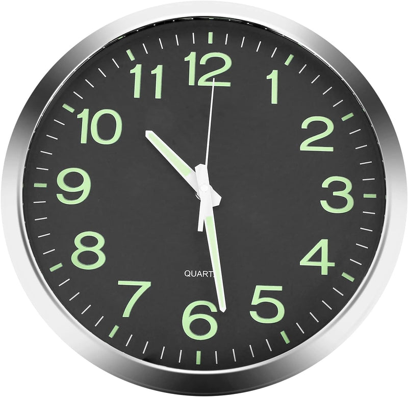 [Australia] - JoFomp Modern Glow in The Dark Wall Clock, 12 inch Non-Ticking Silent Movement Night Light Clock, Aluminum Frame Luminous Function Numbers and Hands, Decorative for Home Living Room Office (Black) Black 