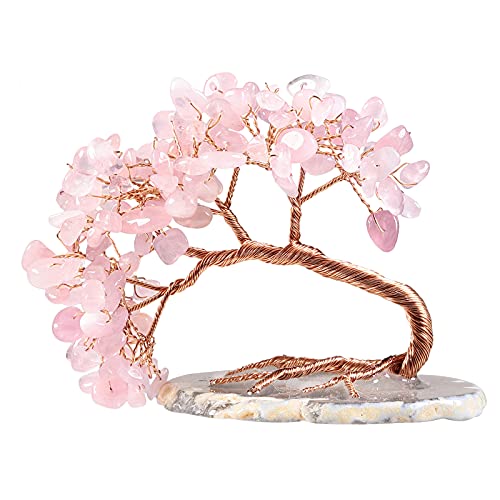 mookaitedecor Rose Quartz Crystal Money Tree Agate Slice Base for Wealth #1-pink 3-4 Inch