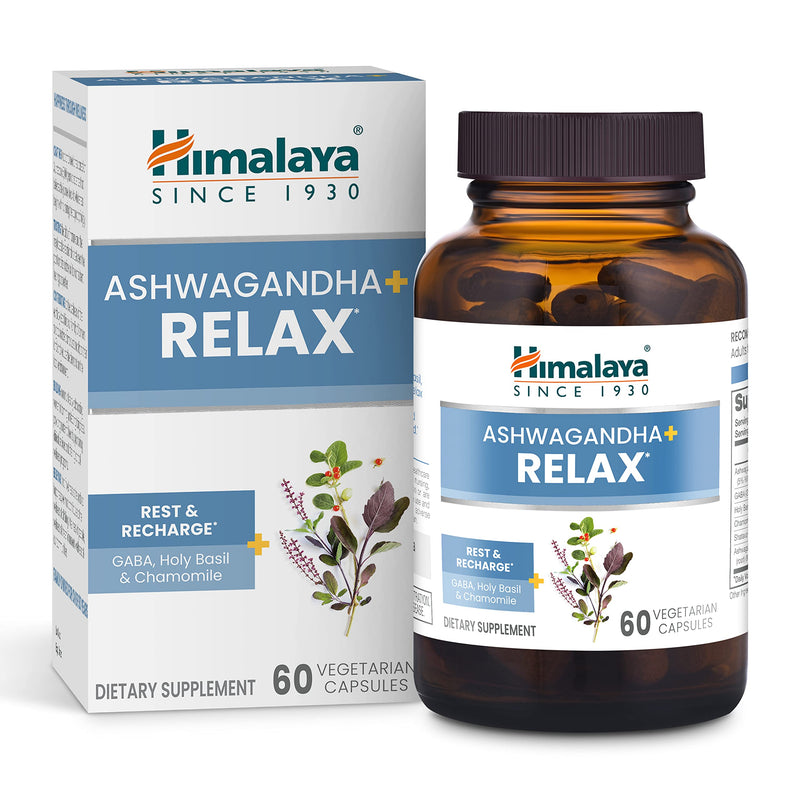 [Australia] - Himalaya Ashwagandha+ Relax, with GABA, Holy Basil & Chamomile for Reset, Relaxation & Stress Relief, Vegan, Gluten Free, 540 mg, 60 Vegetarian Capsules, 1 Month Supply 