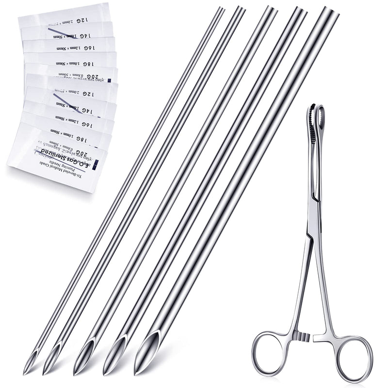 [Australia] - Chumia Piercing Kit 100 Pcs Piercing Needle with 1 Pcs Clamps Stainless Forceps Clamp Hollow Needle Mixed Sizes 12g 14g 16g 18g 20g for Ear Nipple Belly Tongue Body Tools 