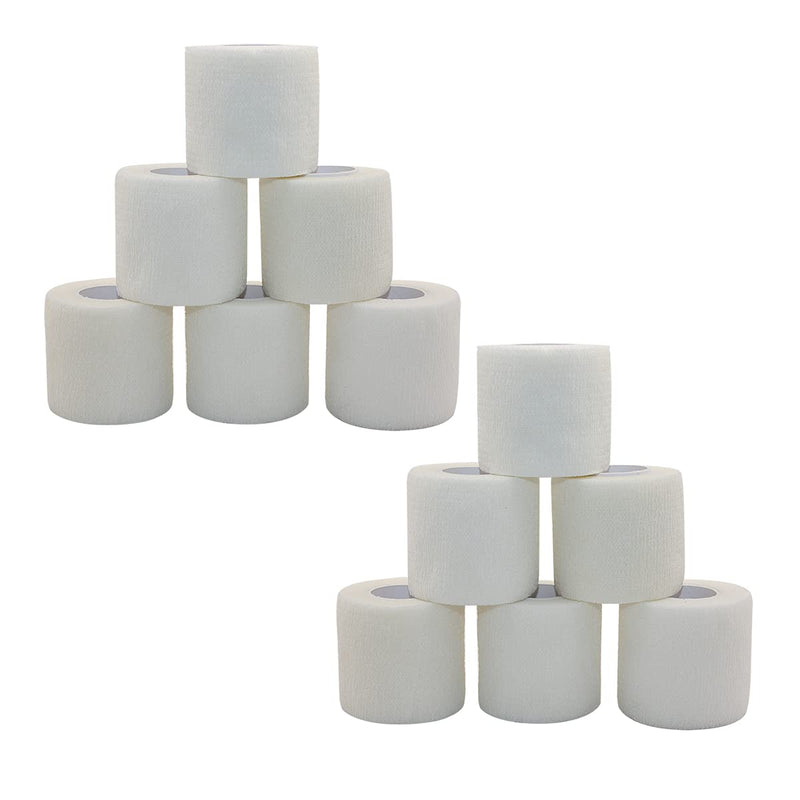 [12 Pack-2"x5Yards]MINGYUE Self Adhesive Bandage Wrap,Athletic Tape,Sports Tape,Wrist and Ankle Wrap Tape,Cohesive Bandage for Vet Tape(White) 12rolls White