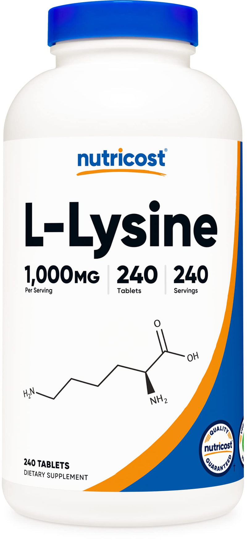 [Australia] - Nutricost L-Lysine 1000mg, 240 Tablets - Gluten Free, Non-GMO, and Vegetarian Friendly 240 Count (Pack of 1) 