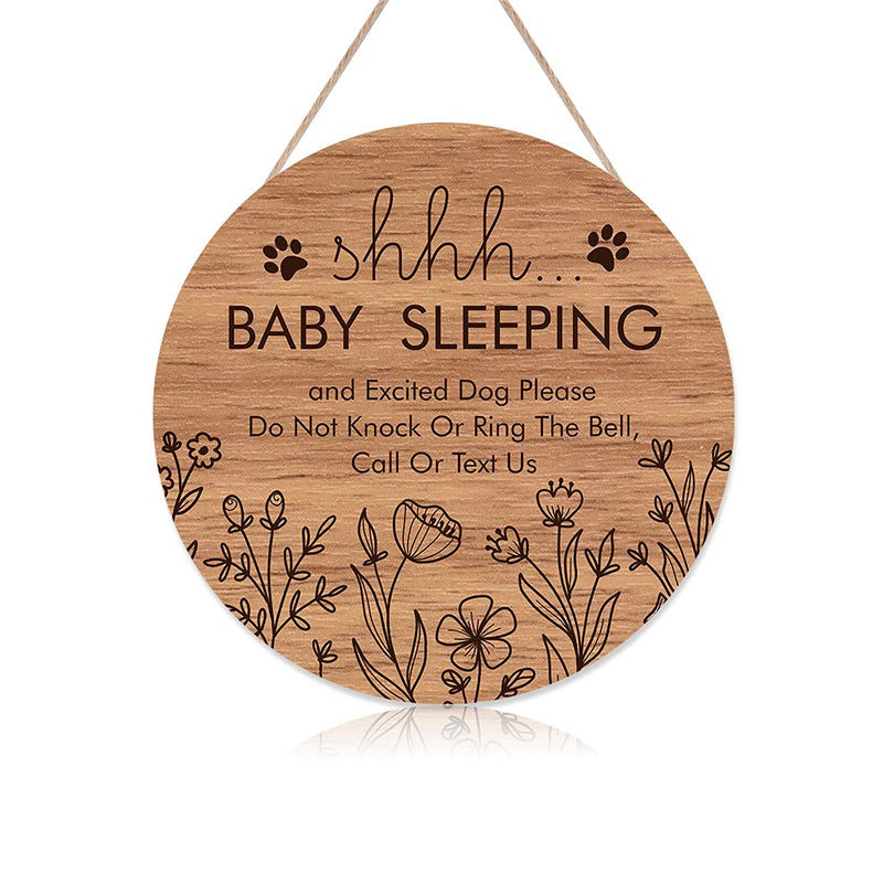 [Australia] - Funny Baby Sleeping Hanging Sign Plaque, Do Not Knock Or Ring The Bell, Round Wooden Door Hanger for Baby Room, Nursery, Front Door, Door Knob Decor (12x12inch) 