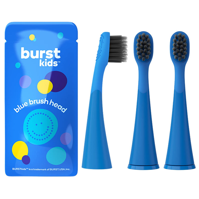 [Australia] - BURSTkids Toothbrush Heads 3-Pack - Genuine BURST Kids Electric Toothbrush Replacement Heads for a Perfect Fit - Ultra Soft Bristles for Deep Clean – 9 Month Supply of Brush Heads, Blue 