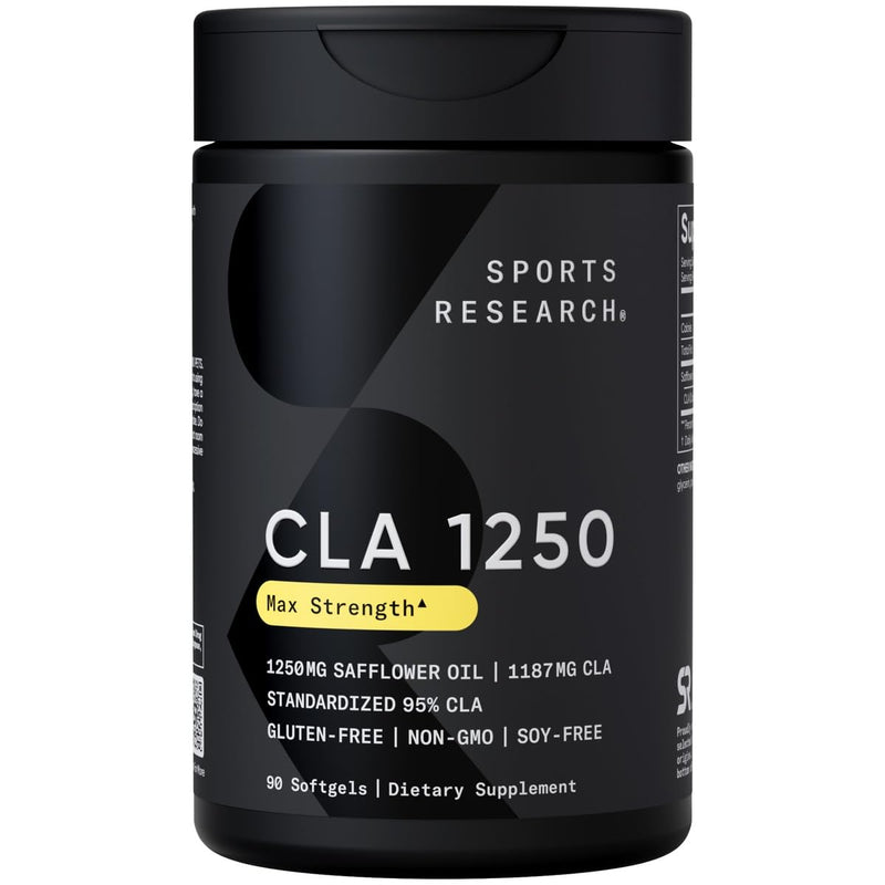 [Australia] - Sports Research CLA - 1250mg with Active Conjugated Linoleic Acid for Men and Women | Non-GMO, Soy & Gluten Free - 95% (90 Softgels) 90 Count (Pack of 1) 
