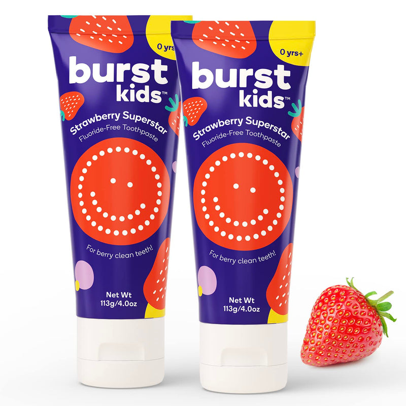 [Australia] - BURST Fluoride Free Strawberry Kids Toothpaste (4oz/2 Pack) | Great Tasting, Dye Free for Baby & Toddler Age 0+ | with Nano Hydroxyapatite Strawberry Fluoride-Free 2 Pack 