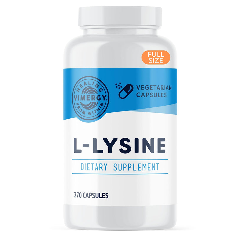 [Australia] - Vimergy L-Lysine 500MG Capsules, 270 Servings – Essential Amino Acid – Supports Immune System, Healthy Skin, Muscles, Bone & Tissue – Vegetarian, Non-GMO, No Gluten, Kosher (270 count) 270 Count (Pack of 1) 